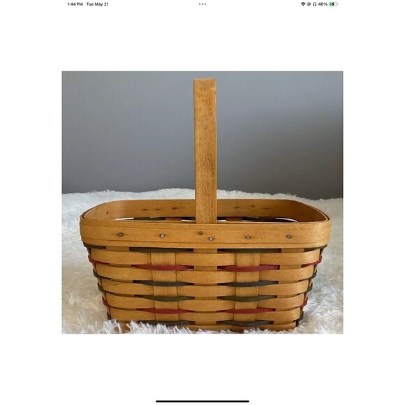 Longaberger 1995 Woven Traditions Basket with Red, Blue, Green Weave W/Handle - Picture 1 of 10